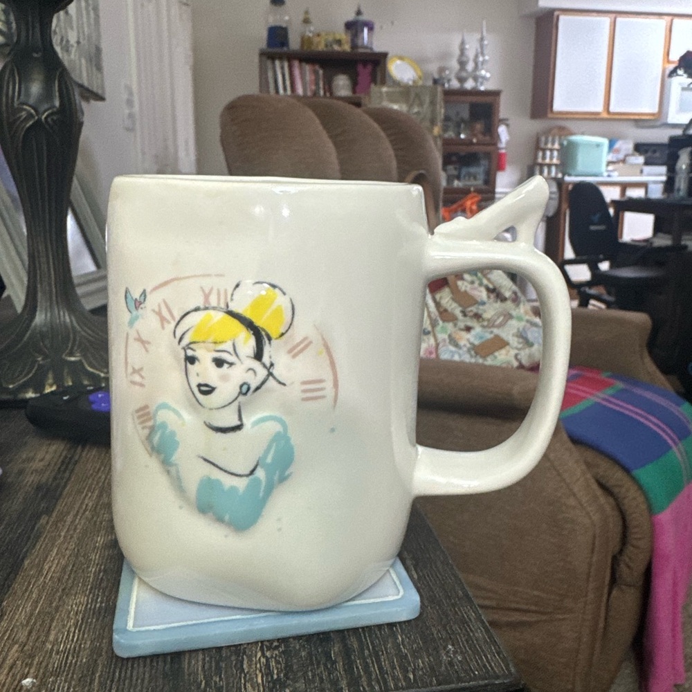 Rae Dunn White Mug with Blue and Yellow Accents